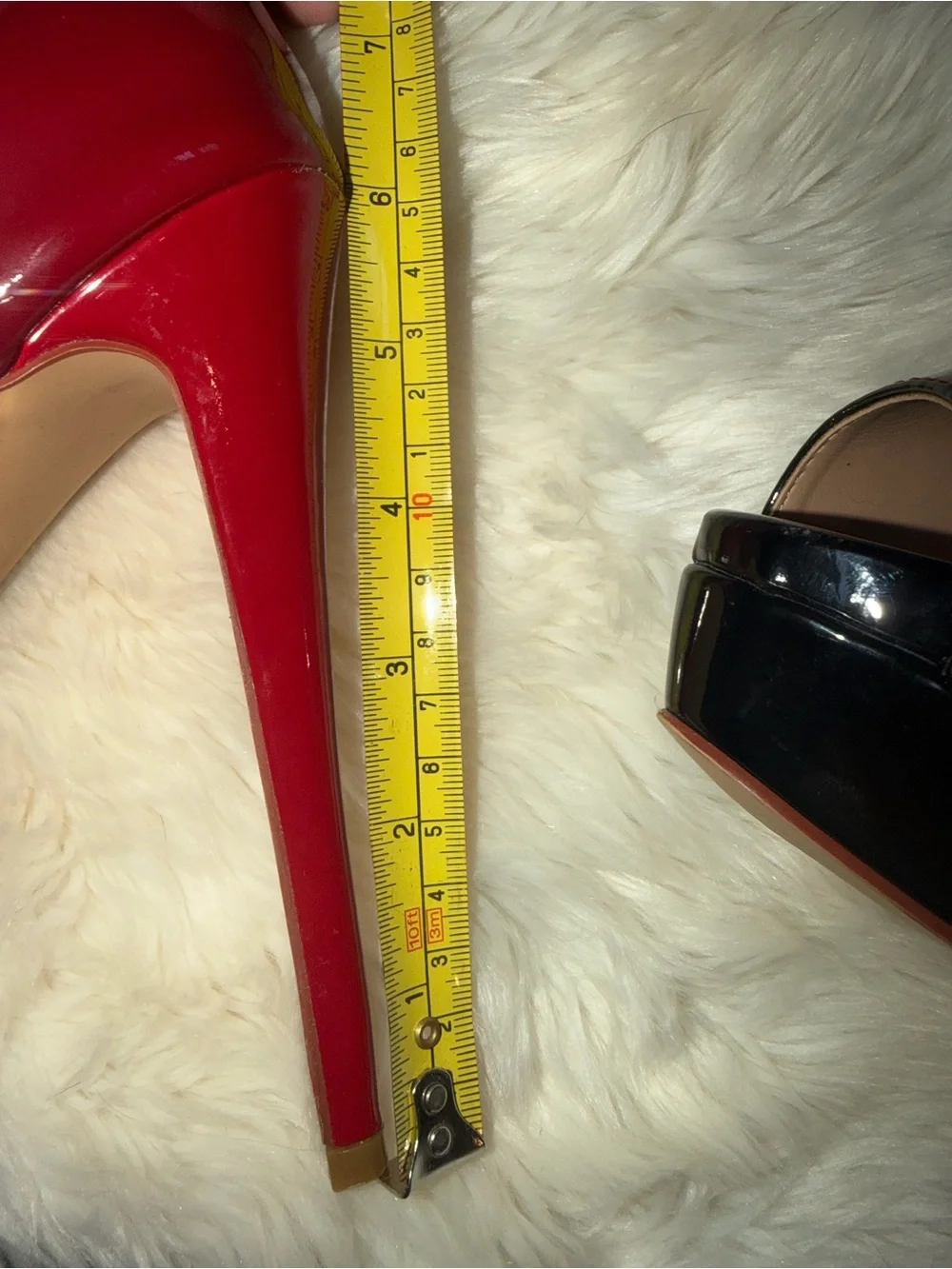 High-Gloss Red-to-Black Ombre Peep-Toe Platform Pumps
